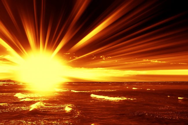 fiery dawn on the ocean